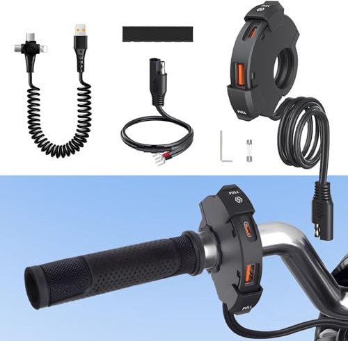 Heart Horse Prise Chargeur USB Moto, Prise Moto 12V/24V Chargeur avec QC3.0 USB et 30W PD Type-C, IP65 étanche Motocyclette Guidon Chargeur pour Vélos de Plage, Kawasaki, Scooter, ATV, Téléphone