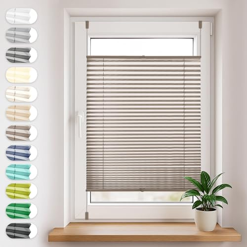 Sonello Plissee Klemmfix ohne Bohren 55cm x 120cm Braun Faltrollo Plisseerollo Jalousie für Tür & Fenster Blickdicht Sichtschutz Sonnenschutz Fertifplissee Rollo