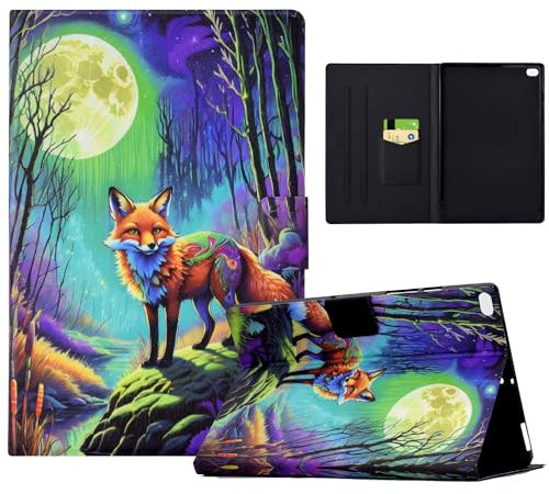 Mldjomid Hülle für iPad 9.7 Zoll (iPad 6./5. Generation) 2018 2017/iPad Air 2/ iPad Air PU Leder Tablette Schützhülle Multi-Winkel Ständer Cover Case, mit Auto Schlaf/Aufwach, Moonlight Fox