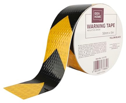 IDEA HOME Markierungsklebeband 50 mm x 5 m Selbstklebendes Absperrband Gestreiftes Warnband zur Boden und Sicherheitsmarkierung, Reflektierend, Pfeil, Gelb/Schwarz
