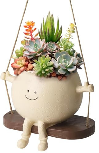 ZDNT Pot De Fleurs Balançoire,Jardinière À Suspendre Intérieur Extérieur,Pot De Fleurs en Résine avec Visage Sourire Et Balançoire,Vase Visage,pour l'extérieur et l'intérieur,Décoration de Jardin