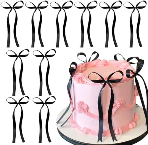10pcs Schwarz Bogen Tortendeko Geburtstag Kuchen Deko Schleifenband Bögen Tortenaufleger Black Bow Cake Topper Hochzeit Kuchendeko Schleife Torten Deko Hochzeitstorte Deko Valentinstag Cake Decoration