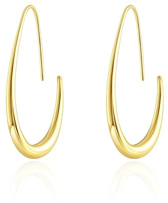 Hypoallergene Creolen in Tropfenform für Damen, 14 Karat vergoldet, leicht, oval, zum Durchziehen, Schmuck, Geschenk für Frauen, modisches großes goldfarbenes baumelndes Design