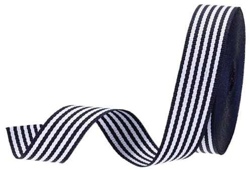 PATIKIL Nastro In Gros-Grain A Righe Blu Marino E Bianco 3/4 Design Doppia Faccia In Poliestere 10 Yard Per Fiocchi Confezione Regalo Decorazioni Natalizie Fai Da Te