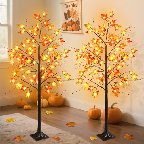 FORUP LED-beleuchteter Ahornbaum, 152 cm, beleuchteter künstlicher Baum für Thanksgiving, Ernte, Herbst, Festival, Halloween, Heim-Party-Dekoration, 2 Stück