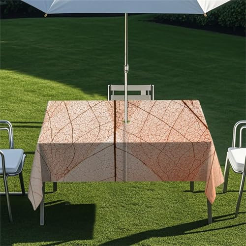 Morbuy Mantel Mesa Rectangular con Agujero para Sombrilla, Impresión Hoja Vintage 3D Mantel Impermeable Antimanchas Exterior Jardin para Decoración Fiesta Cocina (Rosa pálido,213x152cm)