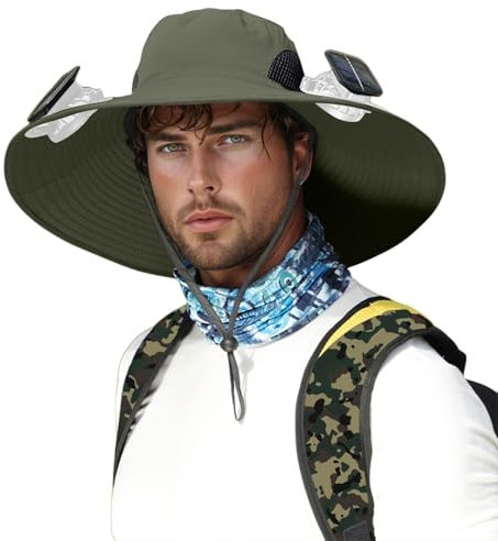 Sombrero con ventiladores de energía solar con ventilador solar de 1/2/3/4 para hombres y mujeres, sombreros de pesca y playa con ventilador integrado, gorra de ala ancha para deportes de verano al