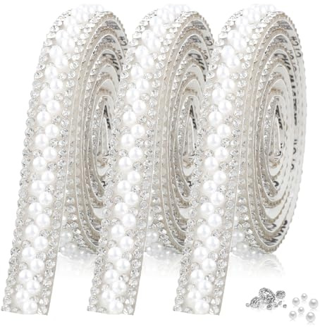 3 Rollen Strasssteine Selbstklebend Bling Crystal Rhinestone Ribbons Strassband Selbstklebend Glitzersteine Glitzerband Kristall Aufkleber für DIY Basteln Dekorieren Geschenkverpackung(Silber)
