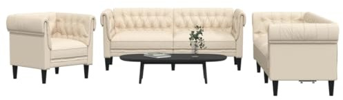 Mandloder 3-TLG. Sofagarnitur Creme Stoff, Beige Wohnzimmersofa Set Modern, Gemütliche Polstergruppe für Zuhause, Langlebige Wohnlandschaft für Wohnzimmer, 1 Sessel 2-Sitzer 3-Sitzer