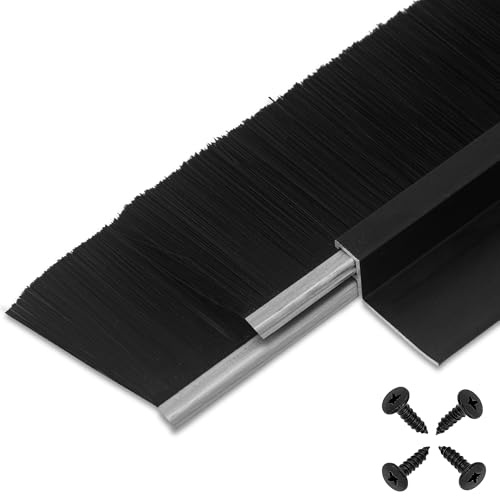 Burlete Cepillo Puerta Entrada, Retsun Burlete de Cepillo para Puertas | Pack de 2, Doble Capa Negro, Sello de Cepillo para Puertas de Garaje y Enrollables, Antipolvo y Antifrío