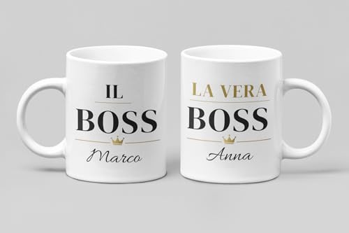 Generico Set 2 Tazze Coppia Personalizzate con Nome – “Il Boss” e “La Vera Boss” – Regalo Ironico per Coppia e Fidanzati – Tazze Lui e Lei per Anniversario o Regalo di Coppia Originale