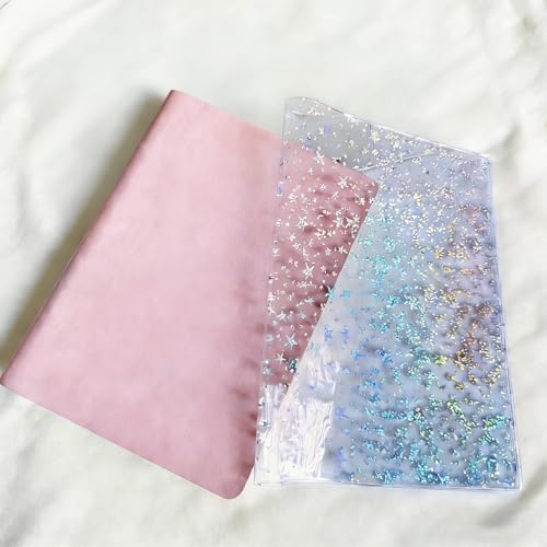 QYDKWK Copertina per agenda A5, trasparente, adatta per quaderni A5 Hobonichi Cousin, Midori, con stelle glitterate (32 x 22,1 cm)