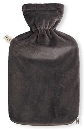 Premium Wärmflasche 2 Liter mit hochwertigem Supersoft Korean Fleece Bezug mit Reißverschluss und extra Fütterung - (grau)