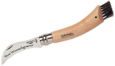 OPINEL Pilzmesser, Buchenholz, Wildschweinborsten, mit persönlicher Gravur auf der Klinge