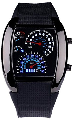 Fashion Watches Schöne Uhren, Herren Sportwagen RPM blau&weiße LED-Drehzahl Armbanduhr (Farbe : Schwarz)