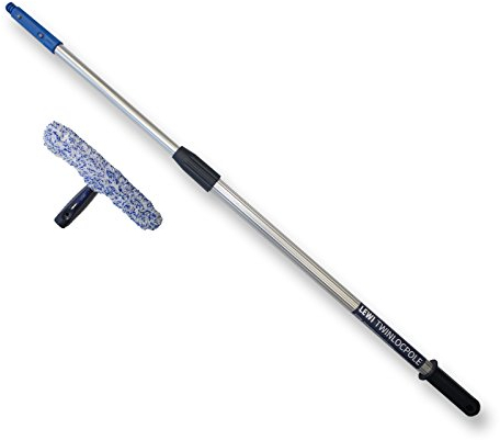 Kombi – Set Teleskopstange + Fenstereinwascher (25 cm) von LEWI | Einwascher für kleine Fenster & Ecken + Stange für höher gelegene Stellen | inkl. Gratisprobe Glasreiniger | Hand - Fensterwischer