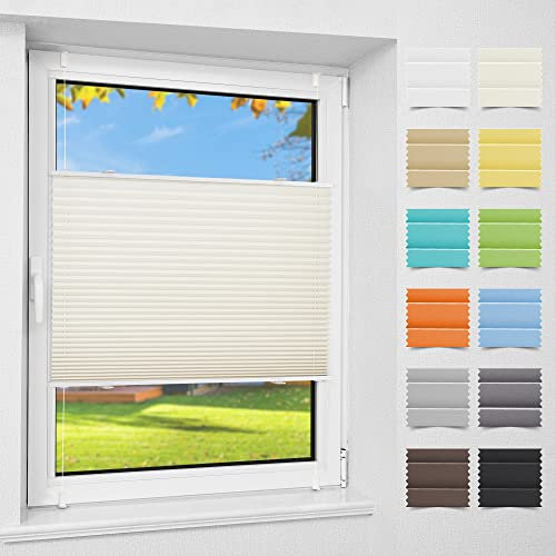 Atlaz Plissee Klemmfix ohne Bohren, 85x200cm(BxH), Beige, Plisseerollo Fensterrollo mit Klemmträger, Faltrollo Jalousie für Fenster und Tür, Blickdicht, Sichtschutz und Sonnenschutz