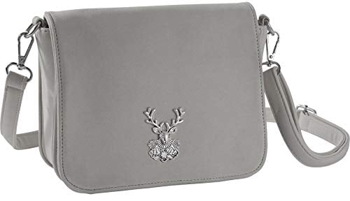 dressforfun 900653 Damen Trachten Handtasche Heimatliebe, Schicke Trachtenhandtasche in Wildlederoptik (Grau | Nr. 303279)
