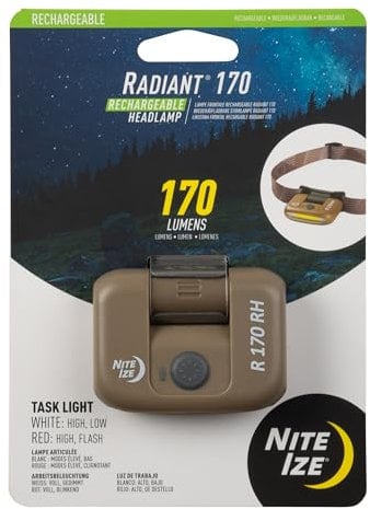 Nite Ize Radiant 170 Rechargeable Headlamp - Durable Headlamp with Rechargeable 170 Lumen Light - Great for Camping, Hiking & at-Home Projects - Coyote