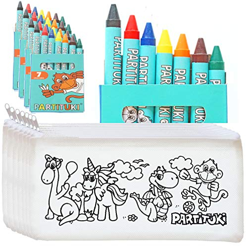 Partituki 20 Astucci da Colorare e 20 set di 5 Pastelli a Cera Colorati Certificato CE di Non Tossicità. Gadget Dettagli per i Compleanni dei Bambini