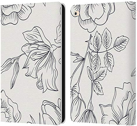 Head Case Designs Offizielle Haroulita Rosen In Lineen Schwarz Und Weiss 5 Leder-Wallet-Hülle Kompatibel mit Apple iPad Air 2 (2014)