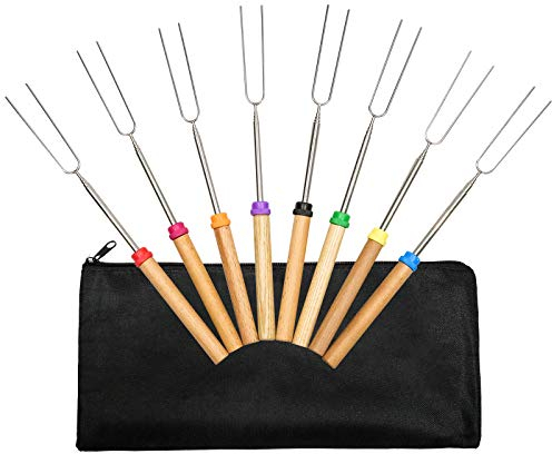 ValueHall Bastoncini per Arrostire Confezione da 8 Bastoncini per Arrosto 32pollici Forchetta per Hot Dog Telescopico Torrefazione Bastoni con Borsa Portatile per falò e Braciere V4A05