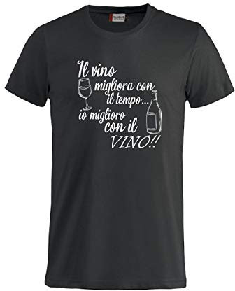 BrolloGroup T-Shirt Il Vino Migliora con Il Tempo Io Miglioro con Il Vino PS 27431-A030 (Nero, XL)