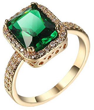 Beydodo Ringe Frauen Vergoldet, Damen Ring Verlobung mit Grün Zirkonia Hochzeit Ringe Personalisiert Gold Gr.60 (19.1)