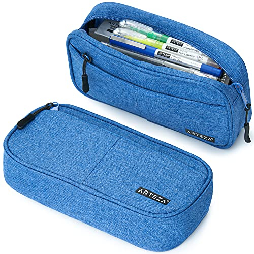 ARTEZA Federmäppchen Blau, Federtasche mit Reißverschluss und Außentasche für Schulsachen, Schulmäppchen für Schüler und Lehrer