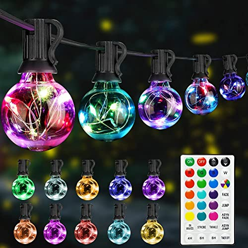 StarryEver LED Lichterkette Außen Bunt, Erweiterbar 30+2 Glühbirnen Lichterkette Außen Strom, 24 Farben 9M G40 Outdoor Lichterkette mit Fernbedienung Timer für Garten Balkon Terrasse Hof Party Deko