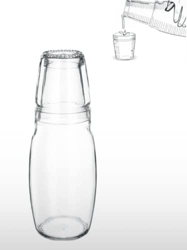 1 Litre Clear Glass Carafe with Tumbler Cup - Bedside Drink Set Desk Top Table Water Juice Beverage Jug Pitcher