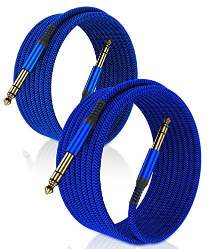Elebase Câble Instrument Audio Stéréo 6.35mm (6M/2 Pack) Cordon Tressé en Nylon Jack TRS 1/4 Mâle vers Mâle pour Guitare Électrique,Basse,Clavier,Table de Mixage,Amplificateur,Haut-parleur,Égaliseur