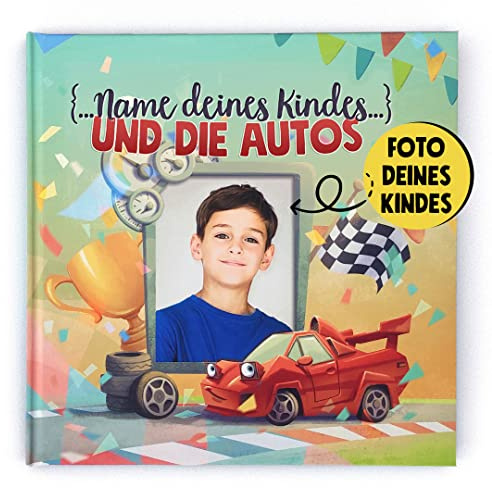 Bookhero Personalisiertes Kinderbuch über ein Autorennen mit Fotos und Namen des Kindes, persönliches Geschenk für Jungen und Mädchen von 3 bis 9 Jahren