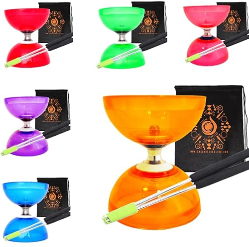Ensemble diabolo à triple roulement à quartz avec bâtons en métal en aluminium, corde pour diabolo et sac de transport en cascade (orange avec baguettes argentées)
