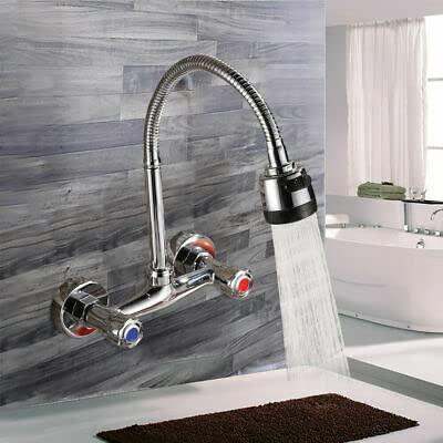 Küchen-Schwenkhahn, Wandmontage-Mischbatterie Küchenarmatur 360 ° Küchenarmatur Wasserhähne Chrom Wandmontage Waschbecken Wasserhahn 2 Griff Auslauf Wandmontage Mischbatterie