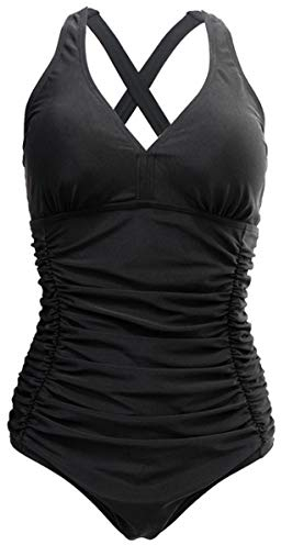 Laorchid Damen Badeanzug v Ausschnitt Einteilige Push up bademode Swimsuit Frauen high Waist Badeanzug Damen bauchweg Schwarz 4XL