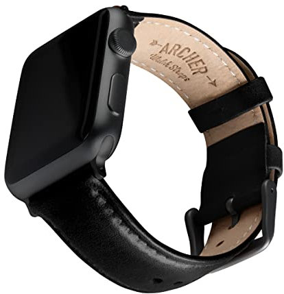 Archer Watch Straps - Top Grain Leather Straps for Apple Watch (Black/Matched Thread, Matte Gray Hardware, 40/41/42mm)
