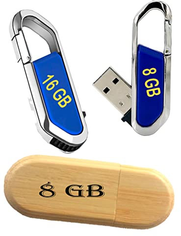 Pack 3 memorias USB (2 Llavero y 1 Madera Pulida) (16 GB y 8 GB)