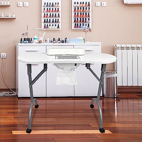 Aufun Maniküretisch Faltbar Nageltisch Tragbarer mit Rollen Beweglich Maniküre Tisch, mit Bringen Sie Schublade und tragbare Tasche, 98 x 44 x 77 cm - Weiß