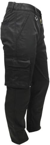 FNT Workwear Black Mens Cargo Combat Work Trouser Multi Pockets Work Pants with Semi Elasticated Waist Band Knee Pad Pockets Button & Zip Fly (UK, Waist & Inseam, 28, 29, Black, Regular)