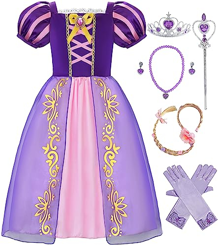 Aoiviss Fille manches bouffantes Costume de Princesse Violet Robe de Princesse à manches courtes Fête Halloween Noël 120