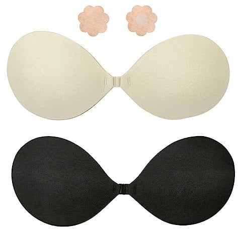 ENEChuoLi Strapless Bra Backless Adhesive Silicone Stick-on Seamless Push-up Invisible Bra for Low Back Dresses, Wedding Gowns, Prom, Formal Events,2 Pack/D Cup