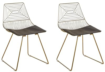 Beliani Esszimmerstuhl 2er Set Metall Gold mit hoher Lehne Sitzkissen schwarz Beatty