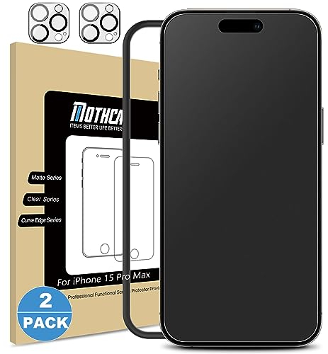 Mothca Matt Panzer Schutz Glas für iPhone 15 Pro Max (2 + 2 Stück) 6,7 Zoll, 2x Matt Schutzfolie + 2x Kameraschutz, 2.5D Displayschutzfolie, Blendschutz, Anti-Fingerabdruck