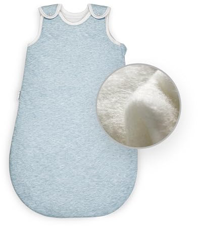 Ehrenkind® Ganzjahres-Schlafsack Rund mit Wollfüllung | 100% Bio-Baumwolle mit 100% Wolle Füllung Baby-Schlafsack | Oeko-TEX | Hellblau Melange 86/92