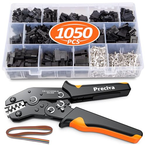 Alicates de engaste, 2549 alicates DuPont naranja y negro, kit de 1050 piezas para conectores JST-SM, alicates de engaste con carraca AWG28-18/0,08-1mm² para series Dupont, Molex, ATX, JST