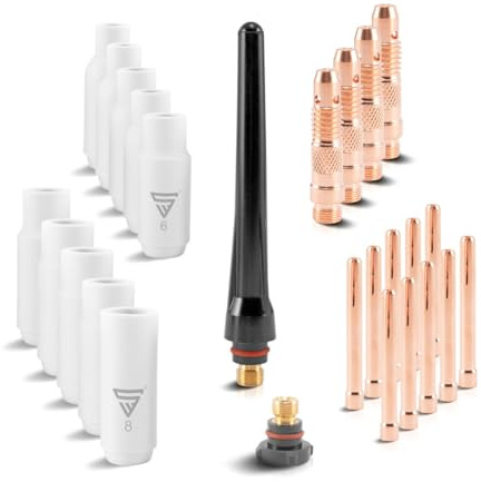 STAHLWERK WP-26 Premium WIG Verschleißteile-Set, 26-teiliges Schweißzubehör | Long-Life-Keramikdüsen, Spannhülsen, Spannhülsengehäuse und Brennerkappen für WP | SR 17, 18, 26 WIG-Schweißbrenner