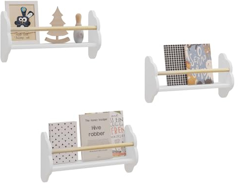 WOLTU Kids Wall Shelves Set of 3 Floating Shelves Kids Bookshelf, Children’s Bookcase Wall Mounted Book Storage Unit, Toy Organiser, Cloud Shape, White, 45x12.7x23cm