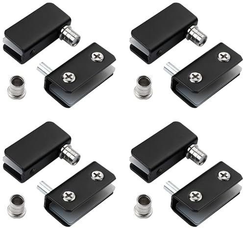 8 Stück Edelstahl Glastür Drehscharnier Doppelkopf Magnetschnäpper Set für frei schwingende Glastüren - 4-8 mm Glastür (schwarz)