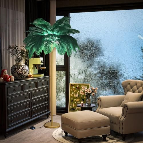 LDIEUWUET Feder Stehlampe für Wohnzimmer, Straußenfeder Stehlampen Federlampe mit Fußschalter, Moderne 160cm LED Stehleuchte, Straußenfeder Feder Lampe, für Wohnzimmer, Schlafzimmer, Arbeitszimmer